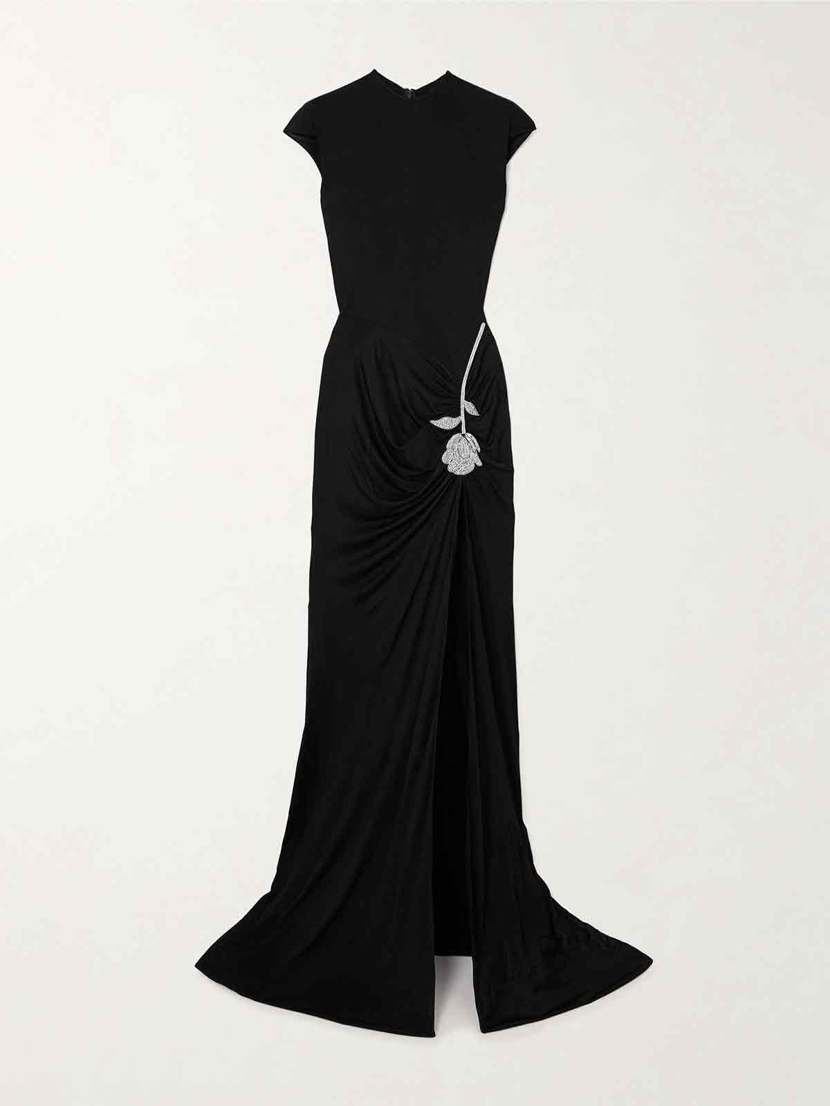 Ruched embellished satin-jersey gown DAVID KOMA