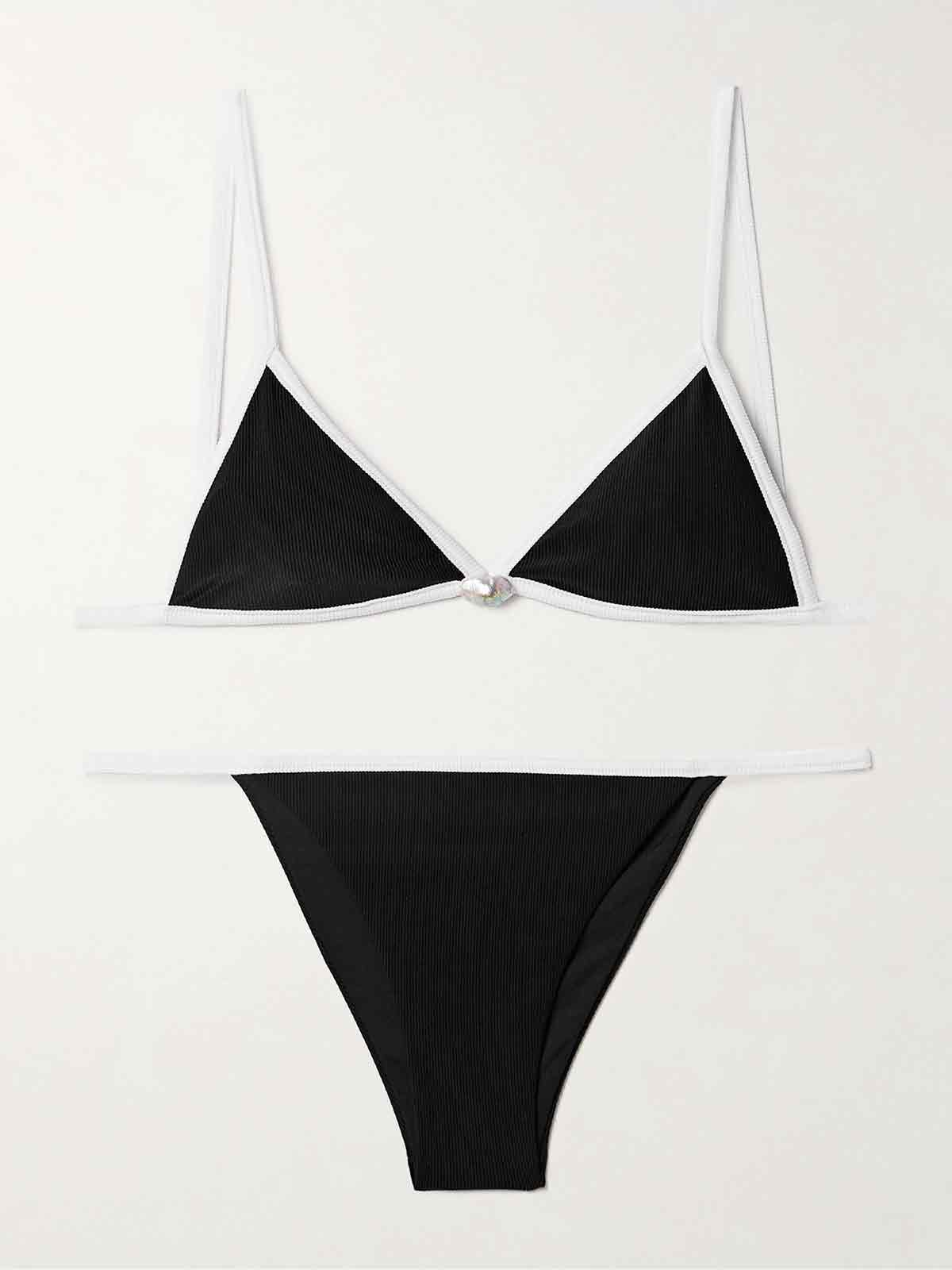 Salt pearl-embellished ribbed triangle bikini SARA CRISTINA