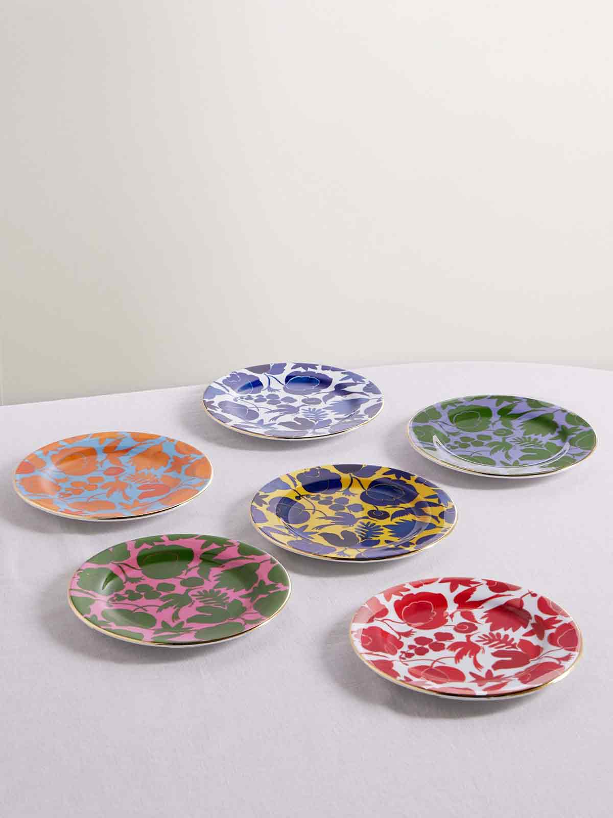 Set of six 20cm gold-plated porcelain dessert plates LA DOUBLEJ