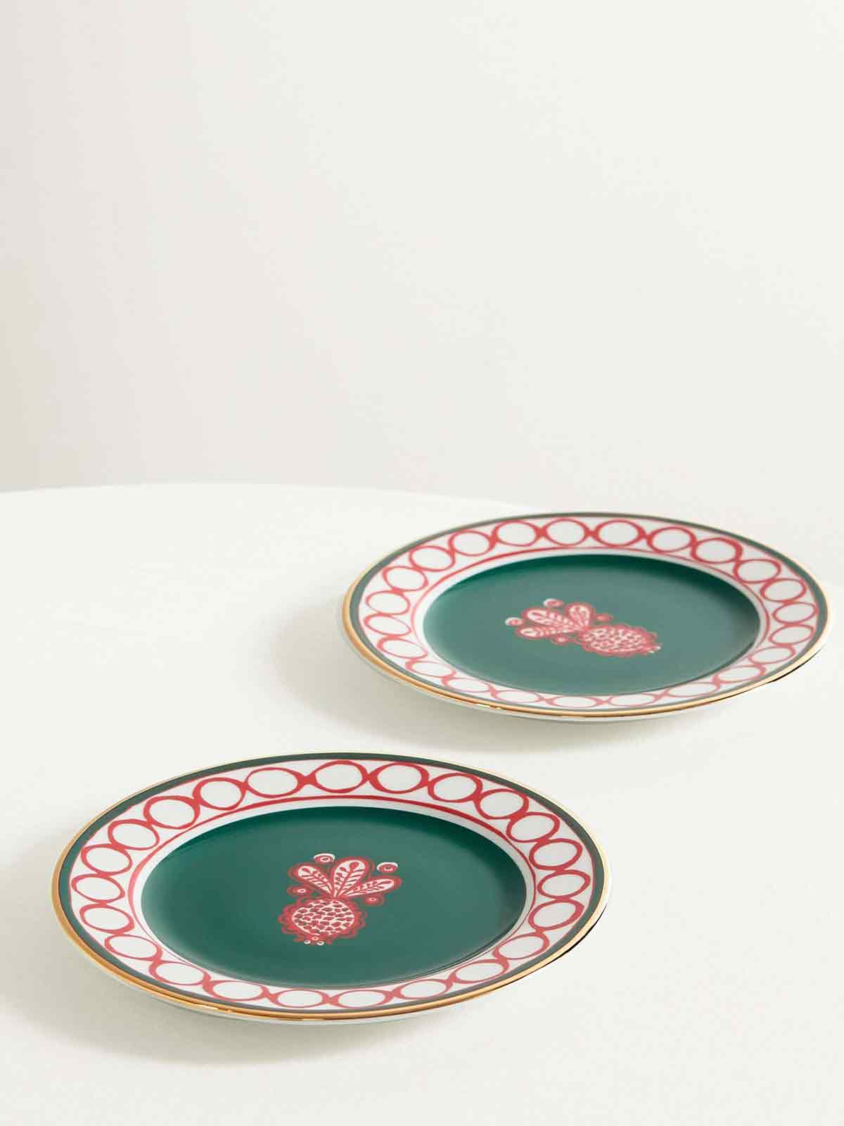 Set of two gold-plated porcelain dessert plates LA DOUBLEJ