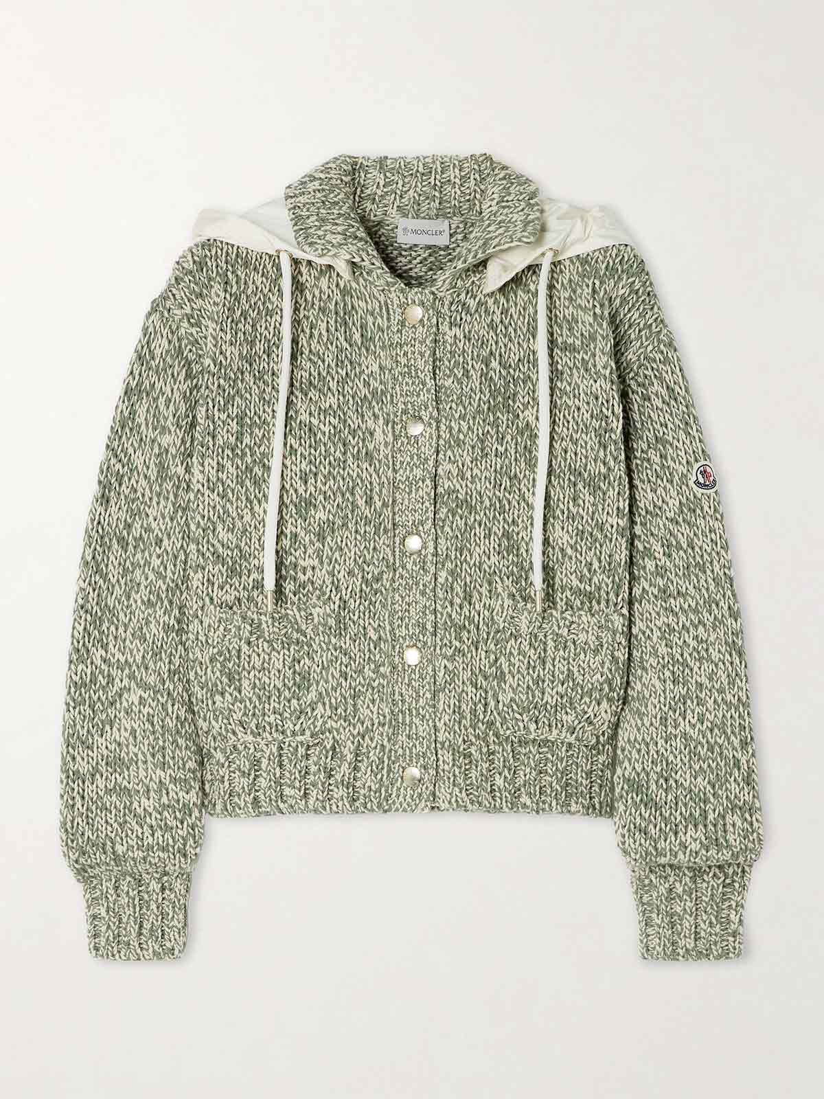 Shell-trimmed hooded cotton-blend cardigan MONCLER