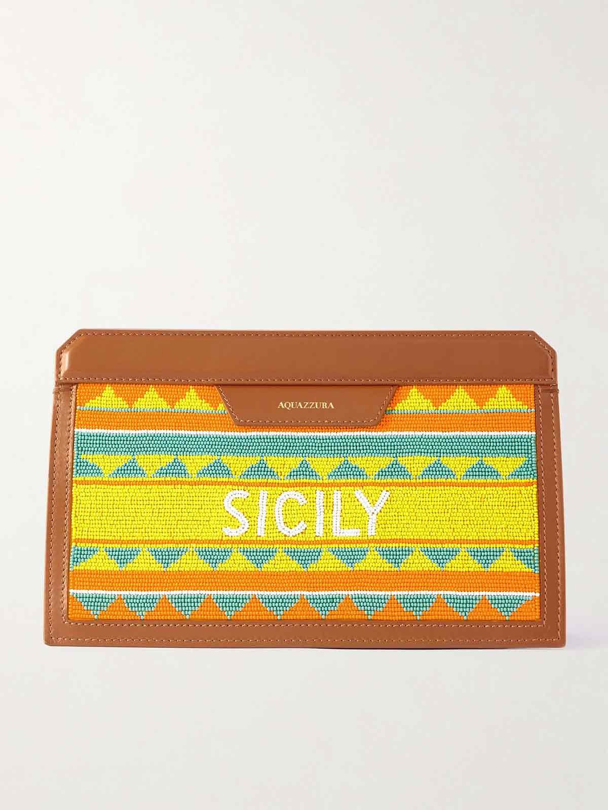 Sicily beaded leather clutch AQUAZZURA