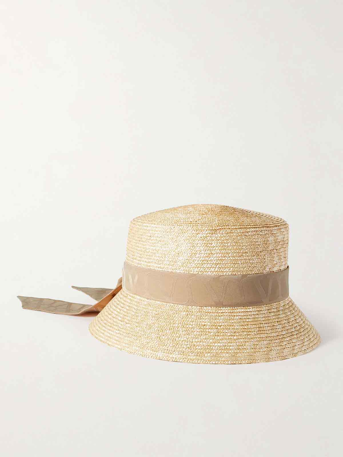 Silk jacquard-trimmed straw bucket hat VALENTINO GARAVANI