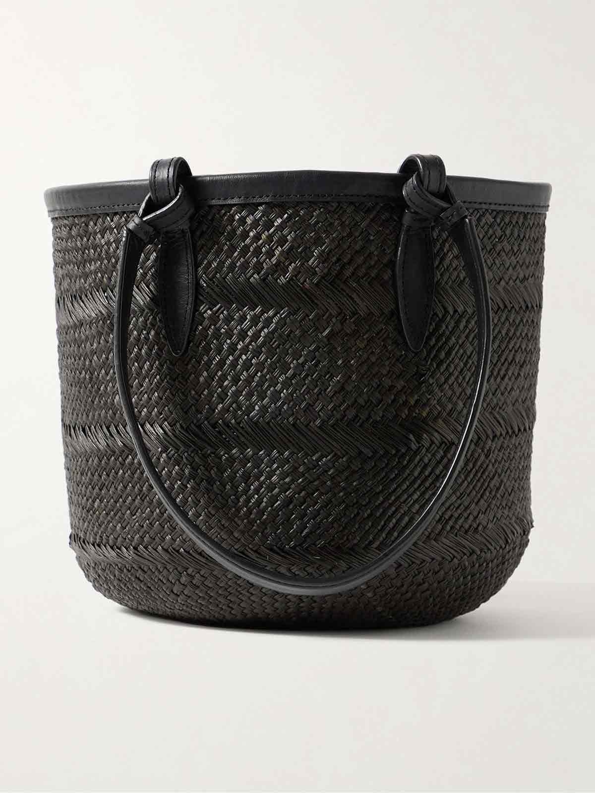 Small leather-trimmed woven iraca tote HUNTING SEASON