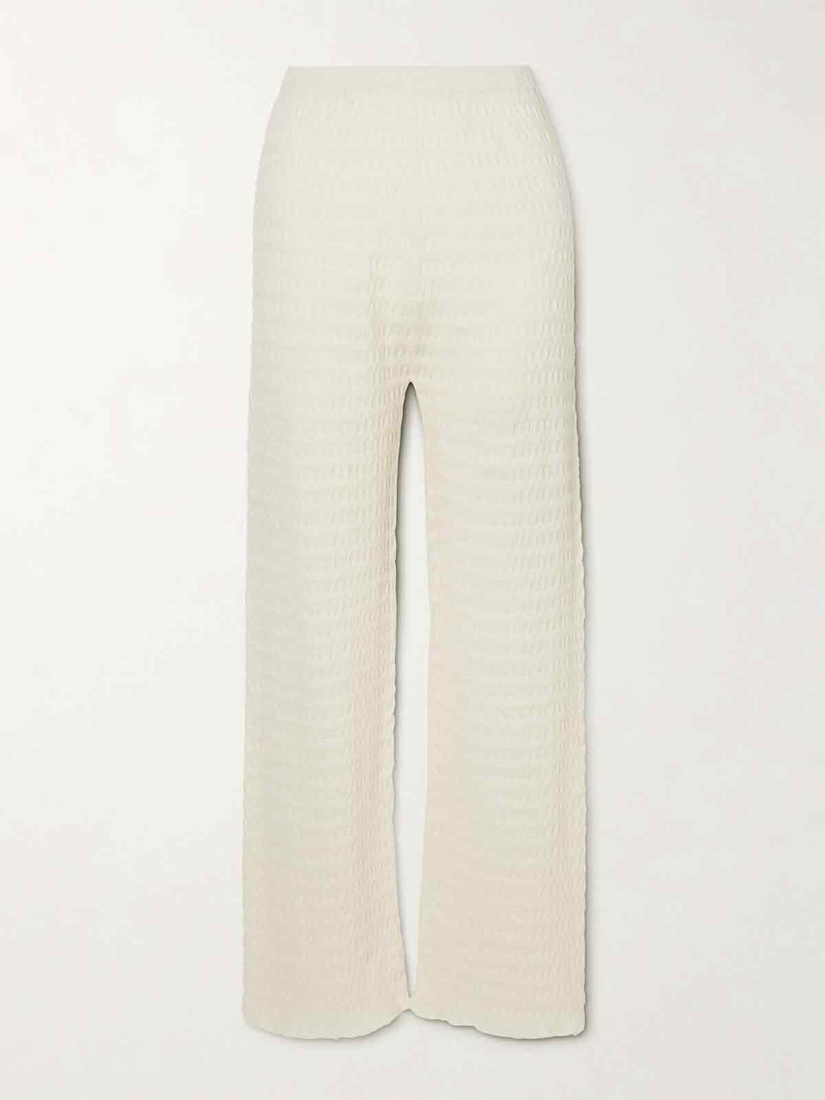 Smocked textured Pima cotton-blend flared pants LAUREN MANOOGIAN