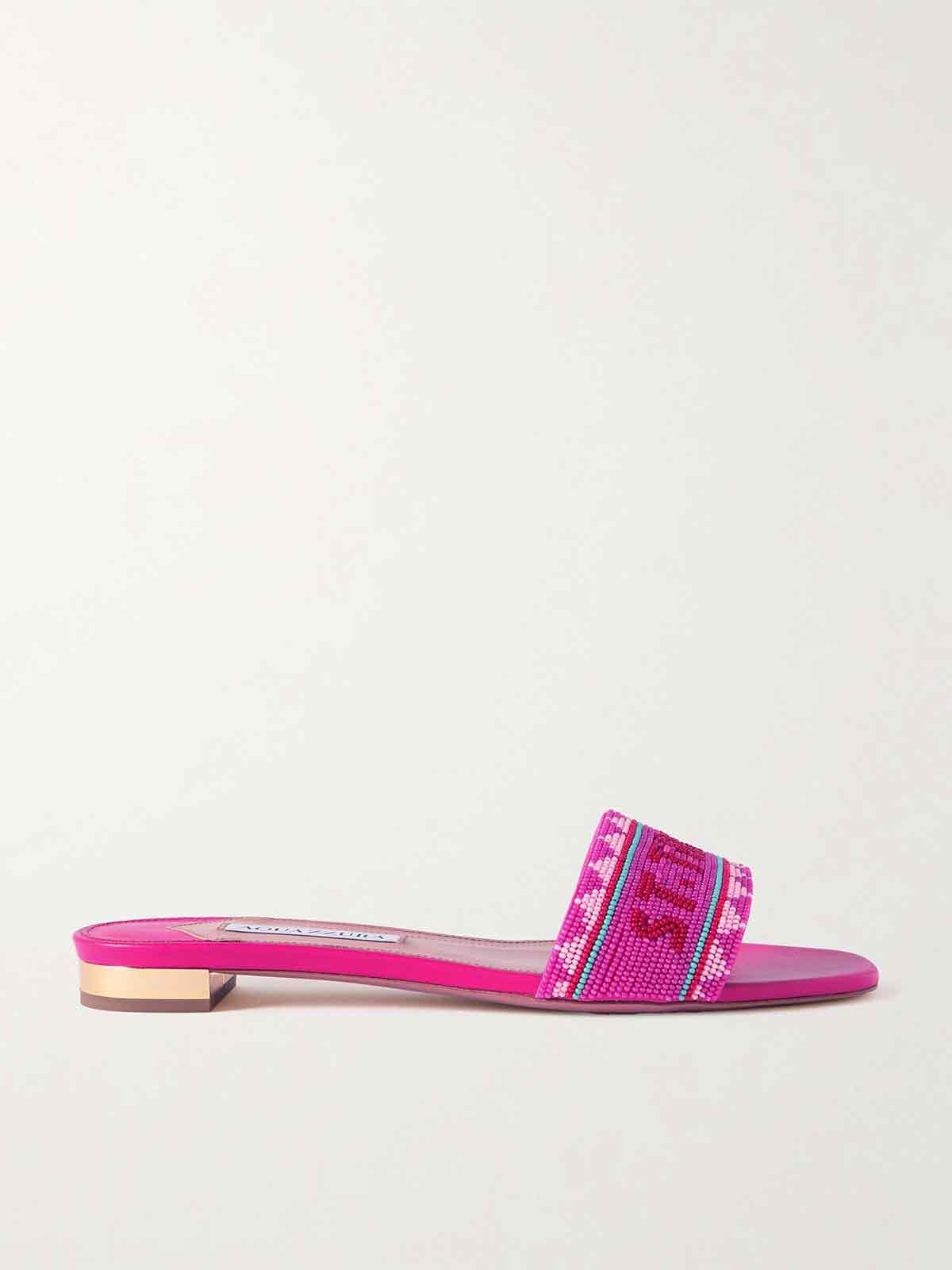 St. Tropez beaded leather slides AQUAZZURA