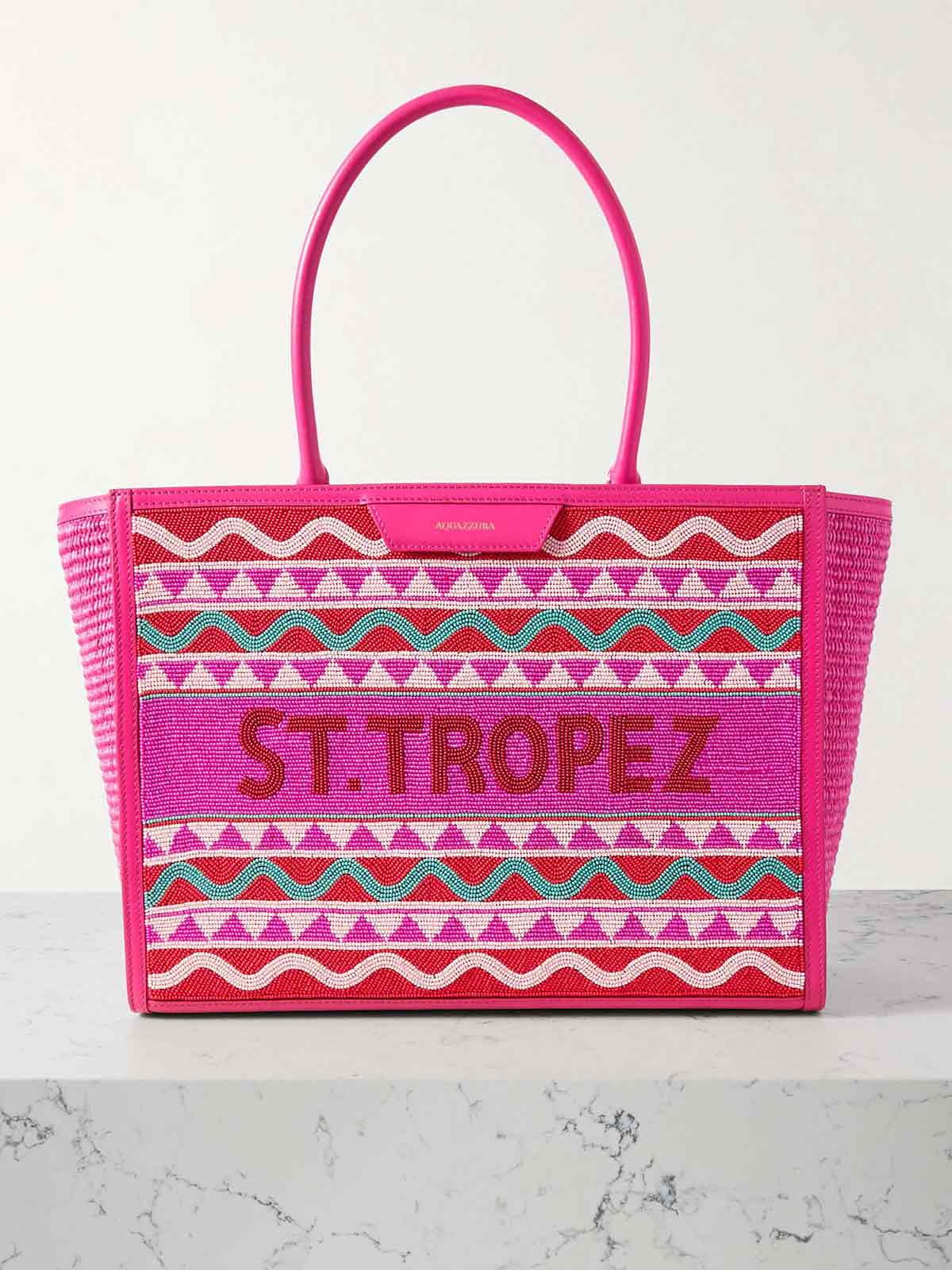 St.Tropez beaded raffia and leather tote AQUAZZURA