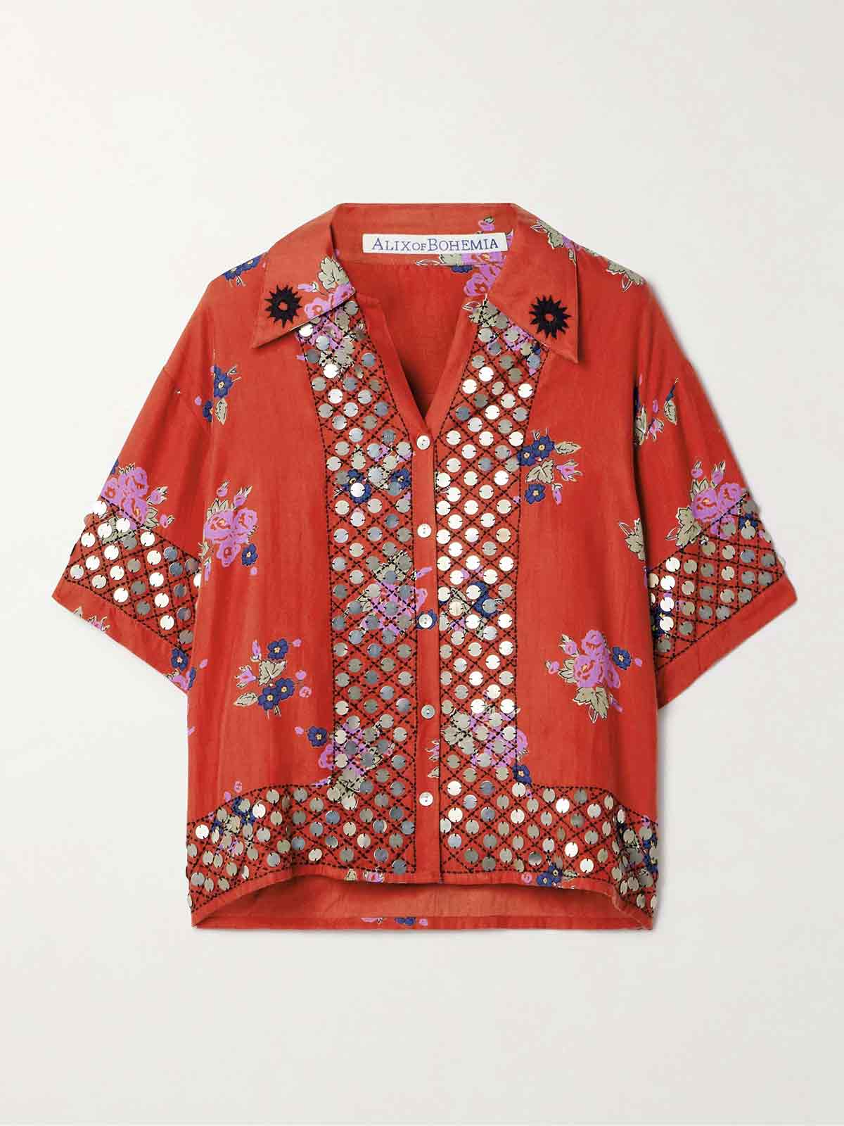 Stevie embellished floral-print TENCEL™ Lyocell shirt ALIX OF BOHEMIA