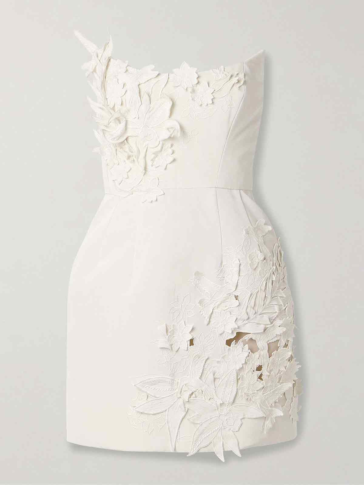 Strapless appliquéd cotton-blend faille mini dress OSCAR DE LA RENTA