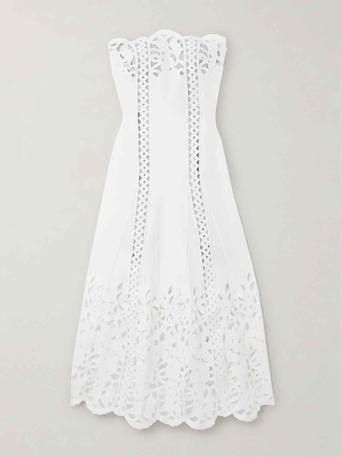 Strapless broderie anglaise midi dress OSCAR DE LA RENTA