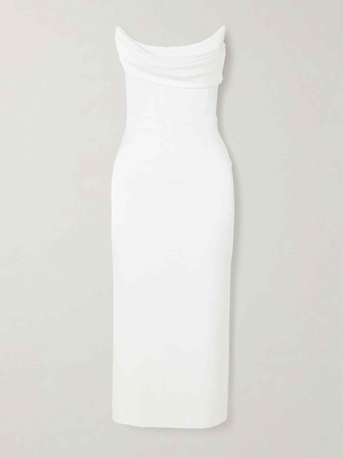 Strapless draped satin-crepe midi dress ALEX PERRY