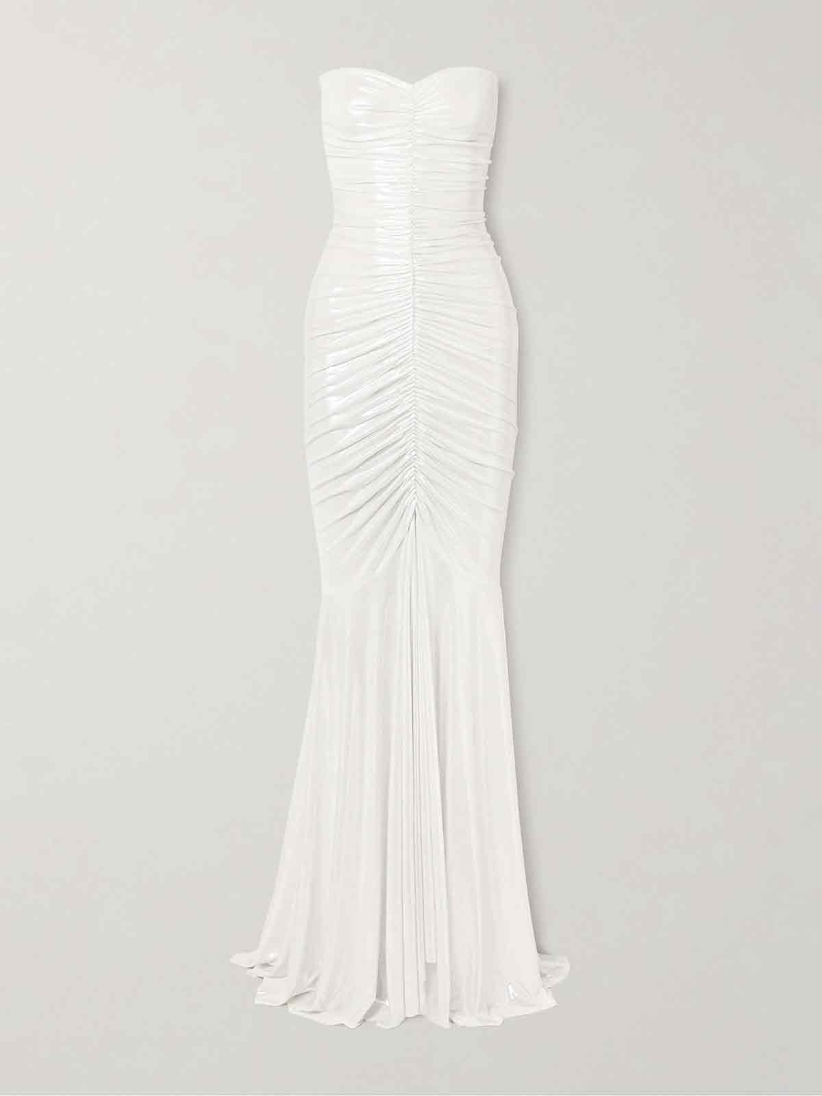 Strapless ruched stretch-lamé gown NORMA KAMALI