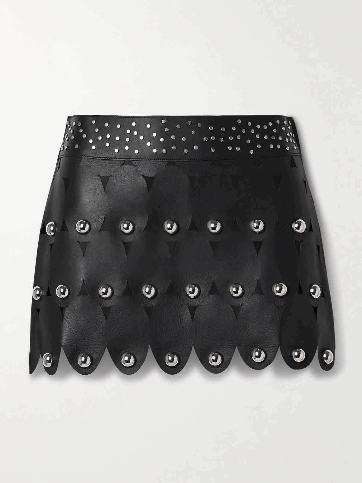 Studded cutout leather mini skirt AREA