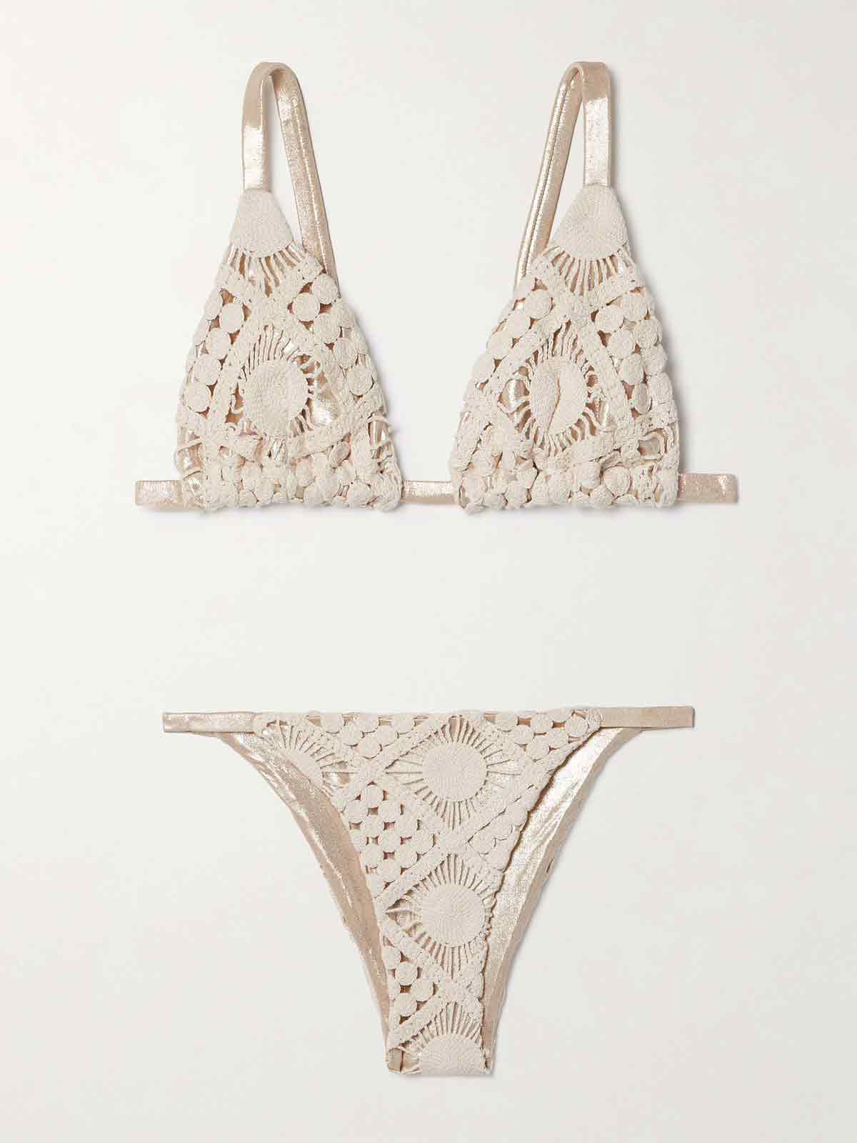 Sun crocheted cotton and metallic triangle bikini SARA CRISTINA