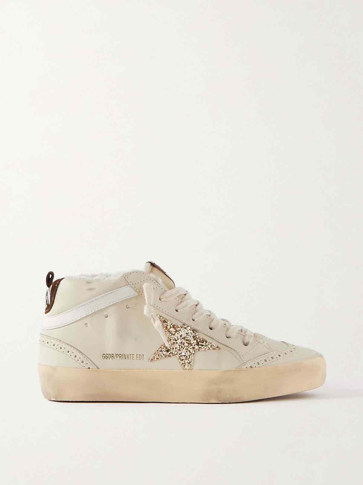 Superstar distressed shearling-lined rubber and leather sneakers GOLDEN GOOSE