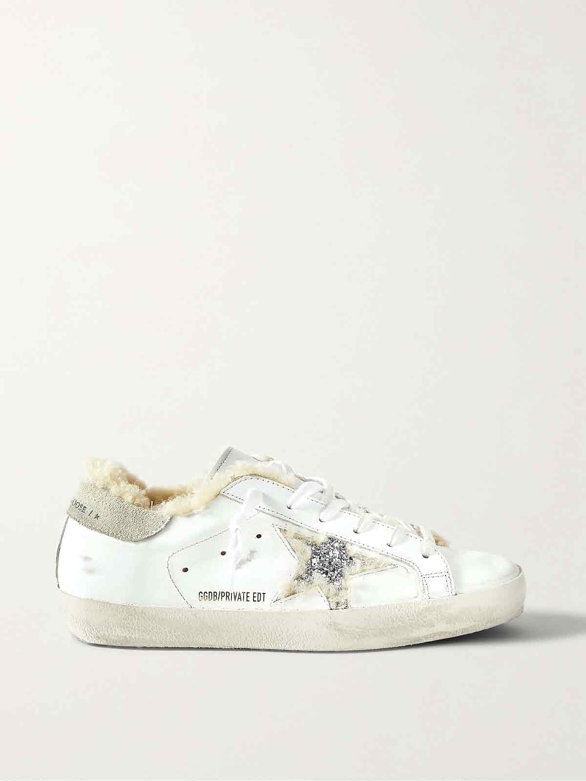 Superstar shearling-lined distressed glittered leather sneakers GOLDEN GOOSE