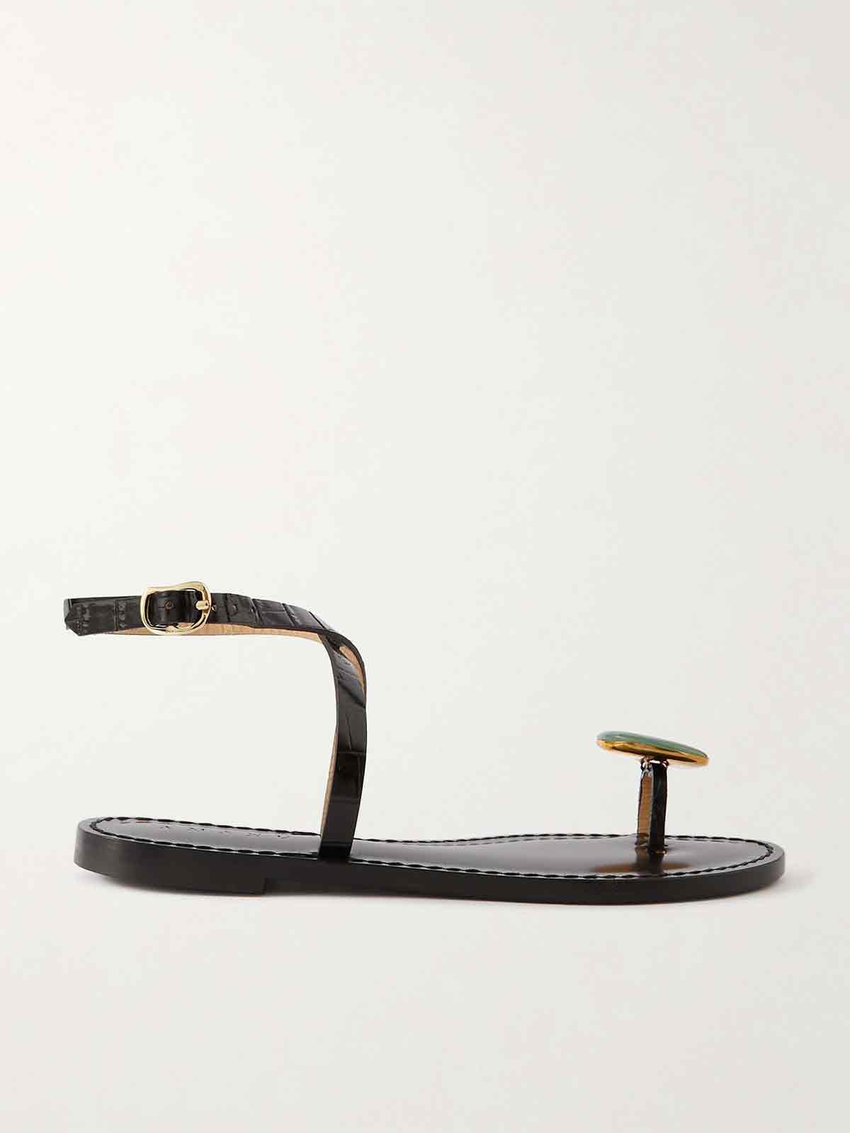 The Kigali aventurine-embellised croc-effect leather sandals AMANU STUDIO