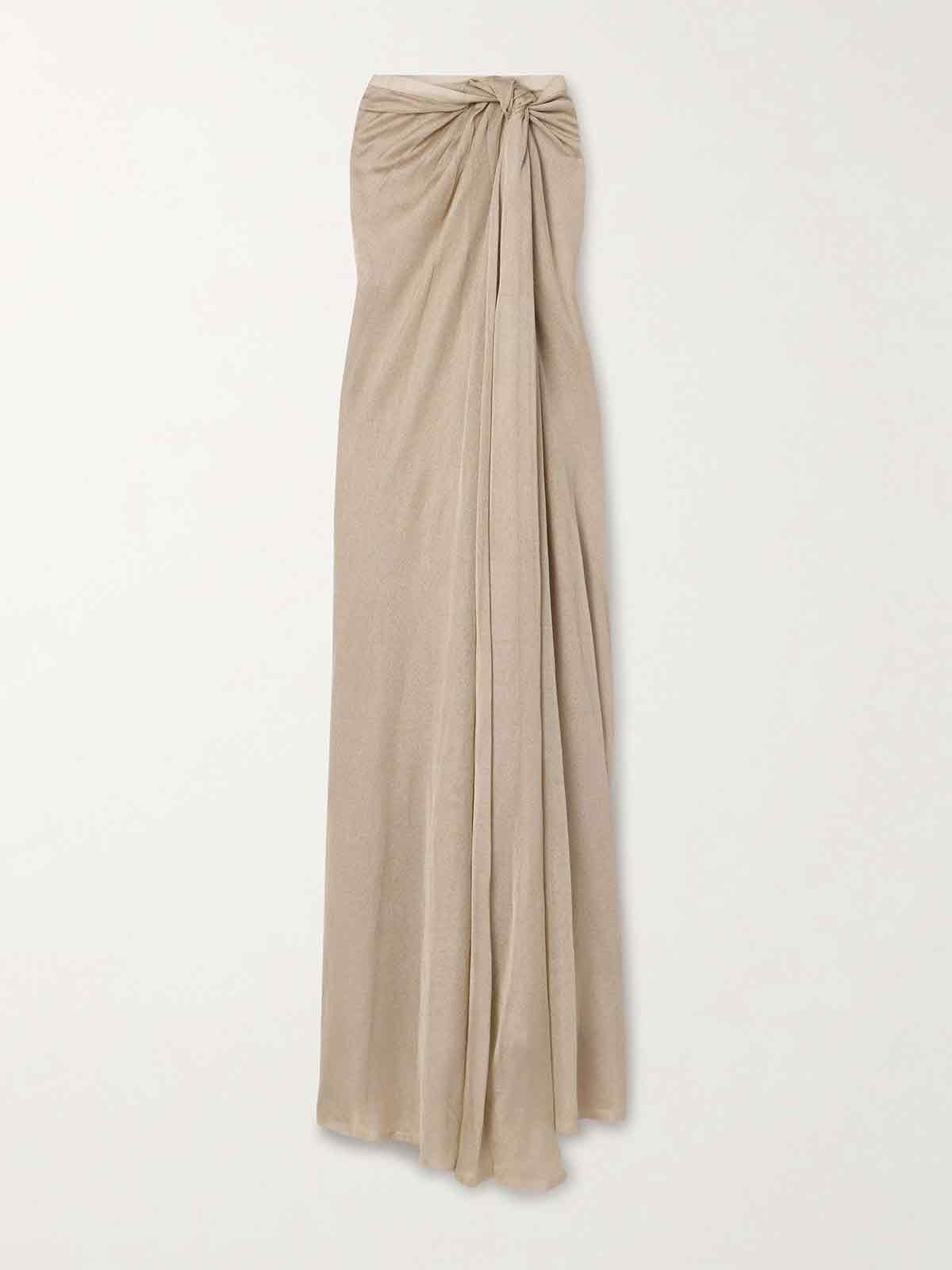 The Ona strapless knotted metallic stretch-knit maxi dress INTERIOR