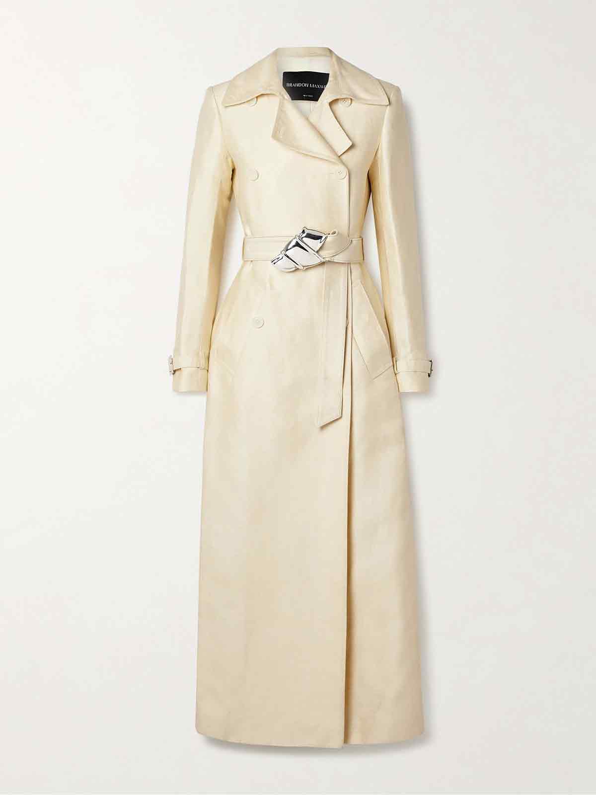 The Ruby double-breasted belted embellished linen and silk-blend dupioni trench coat BRANDON MAXWELL