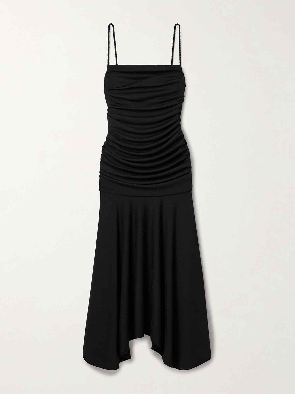 The Viradora asymmetric ruched crepe midi dress INTERIOR