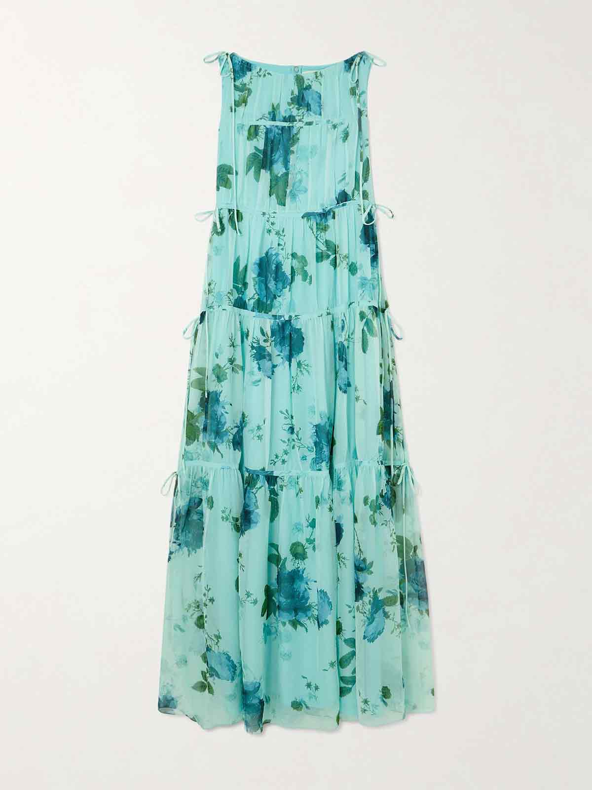 Tie-detailed tiered floral-print silk crepe de chine maxi dress ERDEM