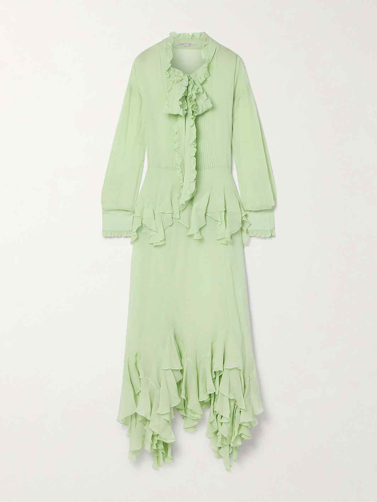 Tie-neck ruffled silk-crepon gown STELLA MCCARTNEY