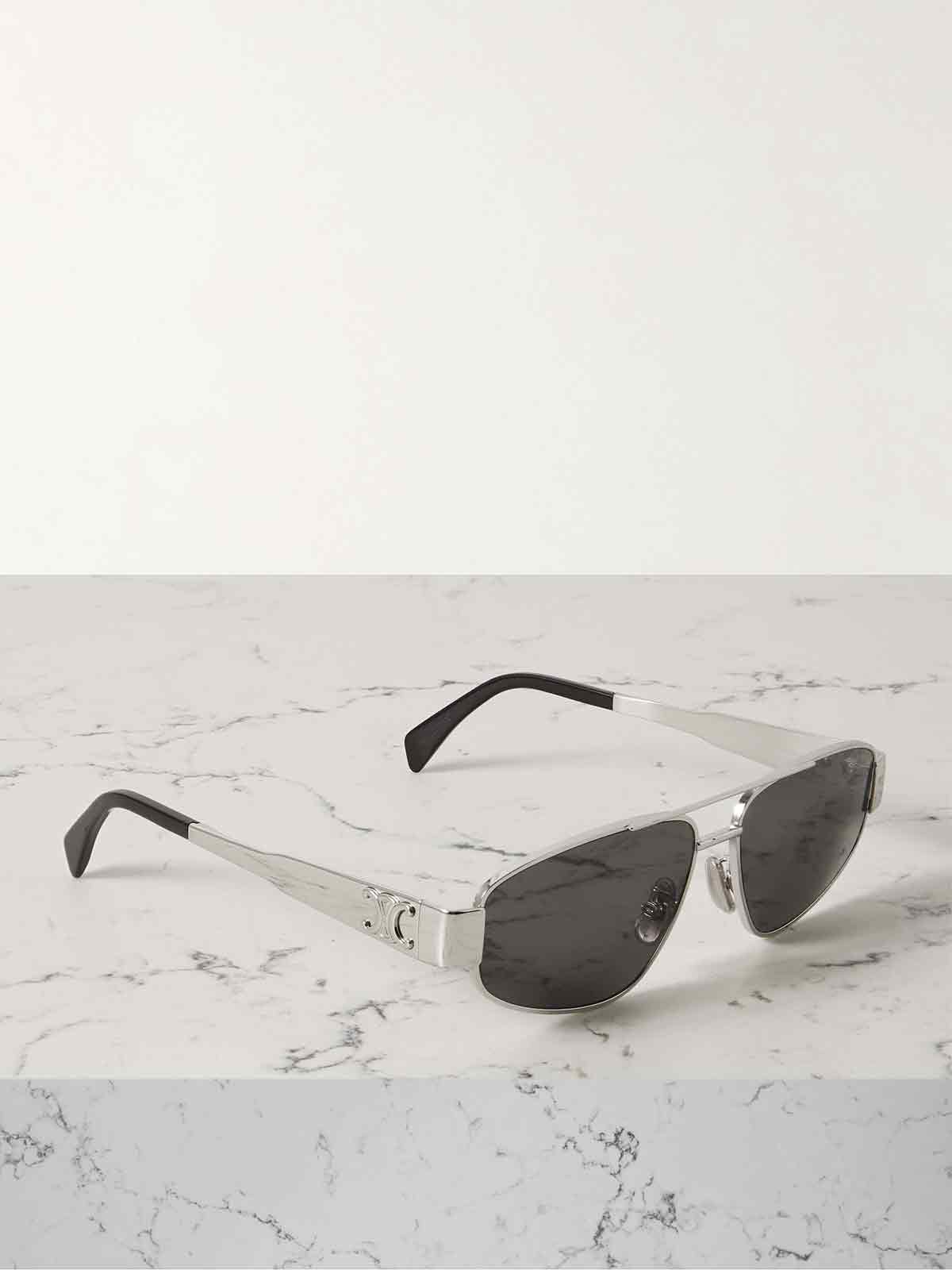 Triomphe aviator-style silver-tone and acetate sunglasses CELINE EYEWEAR