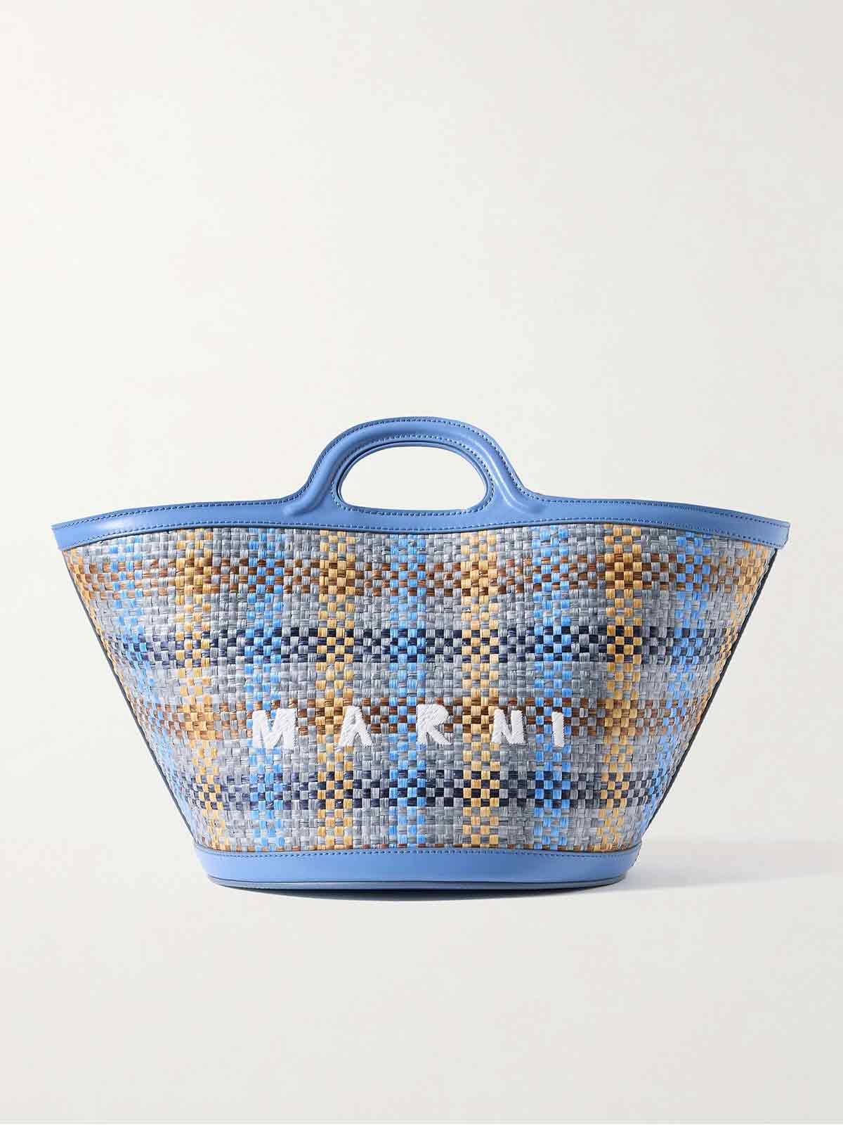 Tropicalia small leather-trimmed embroidered faux raffia tote MARNI