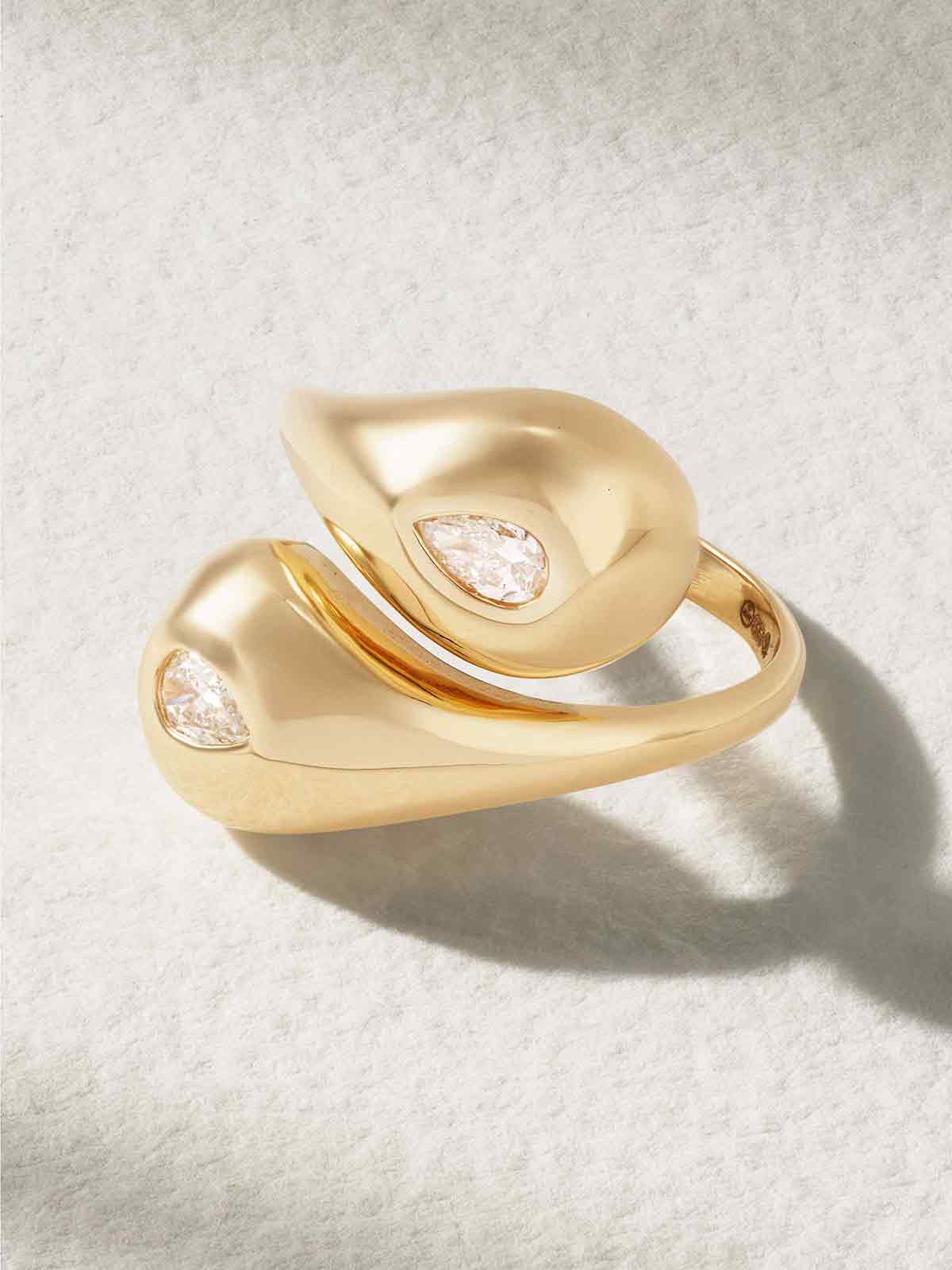 Twin Water Droplet 14-karat gold diamond ring MATEO