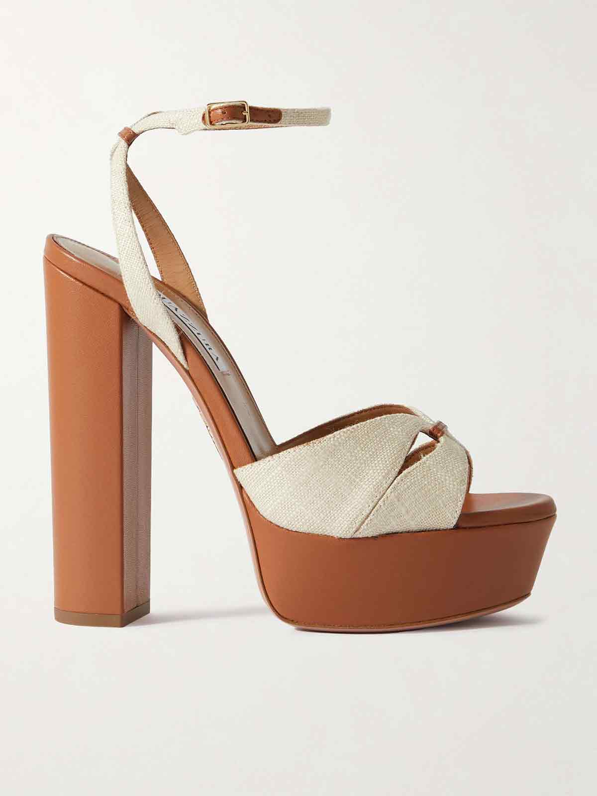 Villette 140 linen and leather platform sandals AQUAZZURA