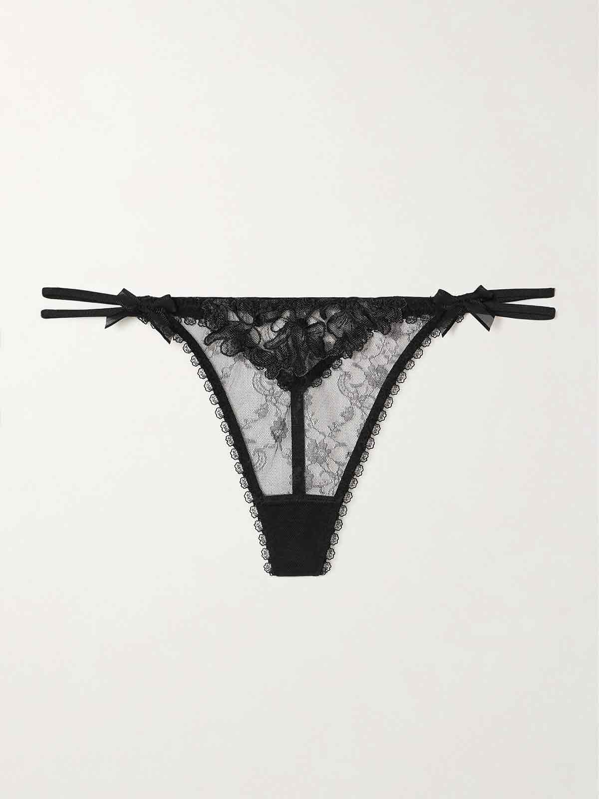 Violah satin-trimmed embroidered lace thong AGENT PROVOCATEUR