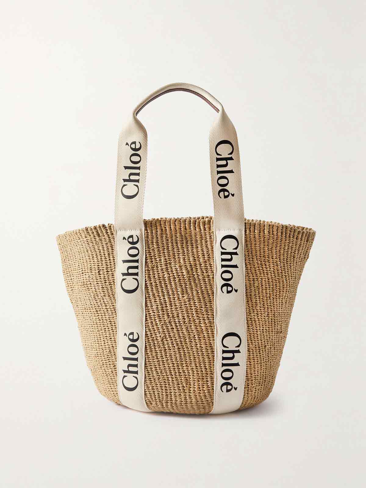 Woody large leather-trimmed raffia tote CHLOÉ