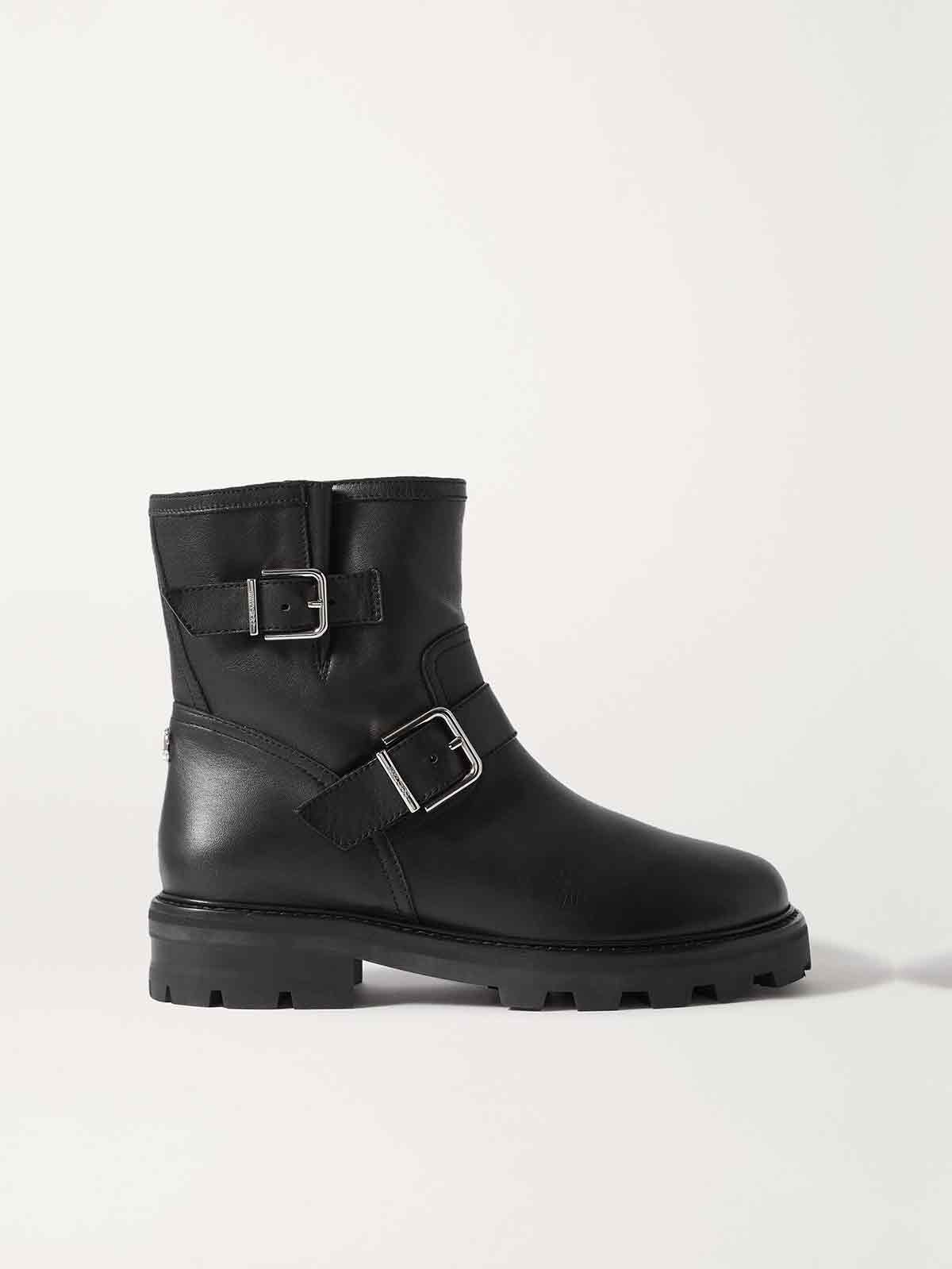 Youth II buckled shearling-lined leather ankle boots JIMMY CHOO