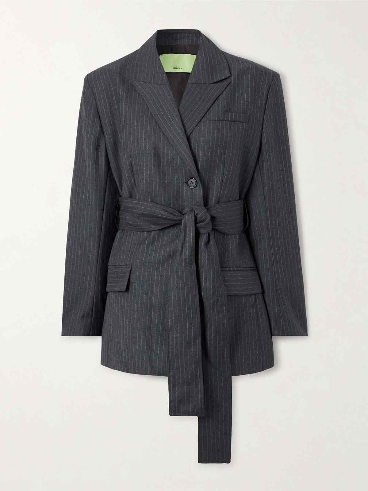 Zillah belted pinstriped wool blazer GAUGE81