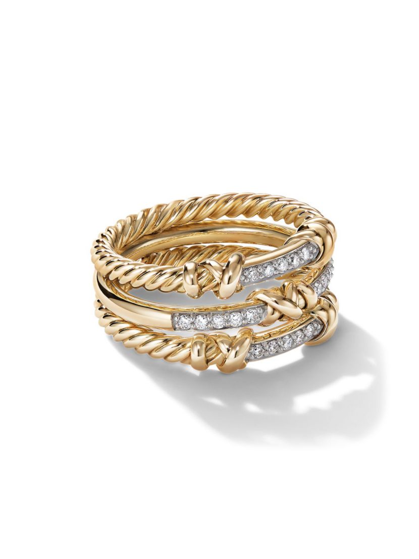 David Yurman Petite Helena Wrap Three Row Ring in 18K Yellow Gold