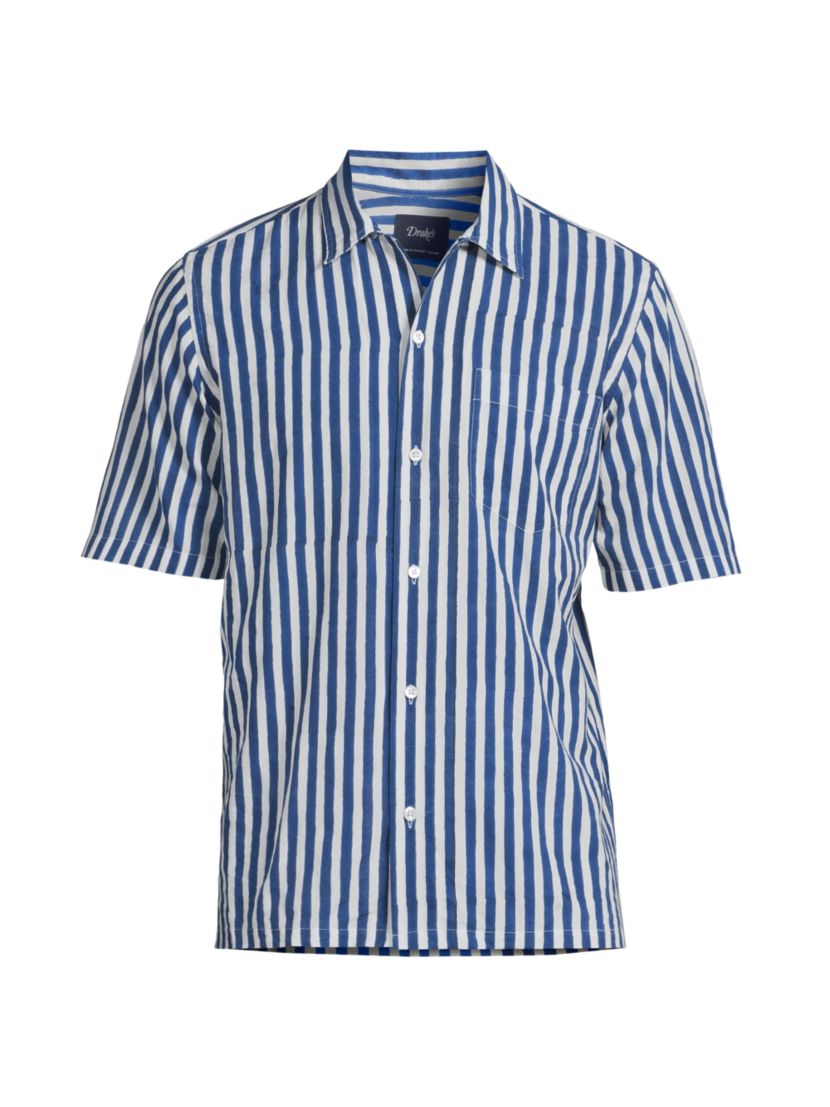 Drake's Camp Collar Striped Short-Sleeve Shirt