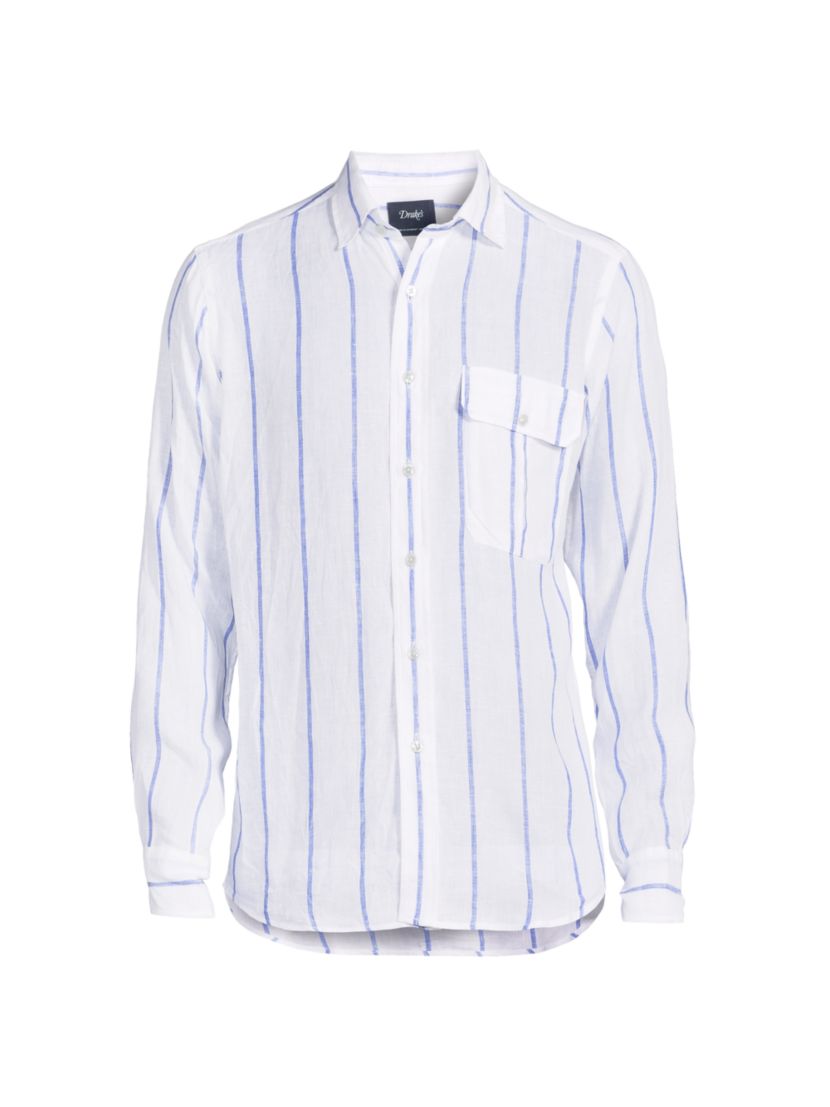 Drake's Striped Linen Button-Front Shirt