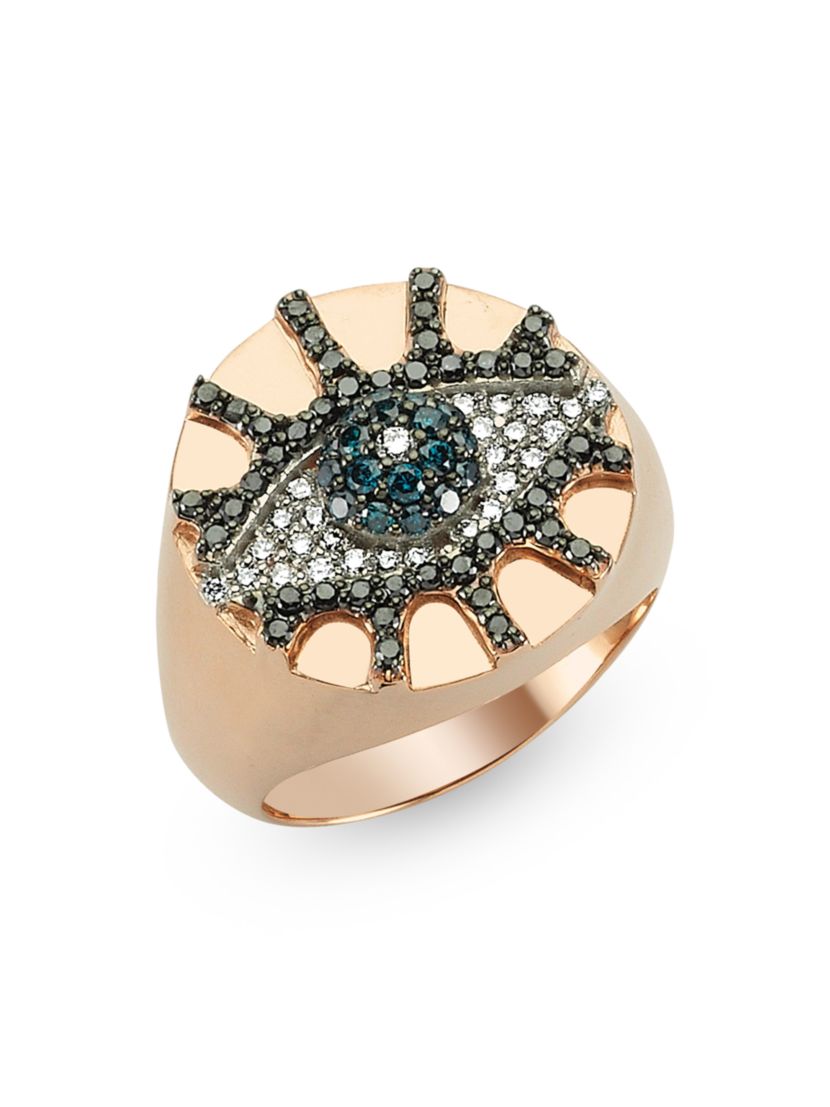 Bee Goddess Eye Light 14K Rose Gold & Multicolor Diamond Ring