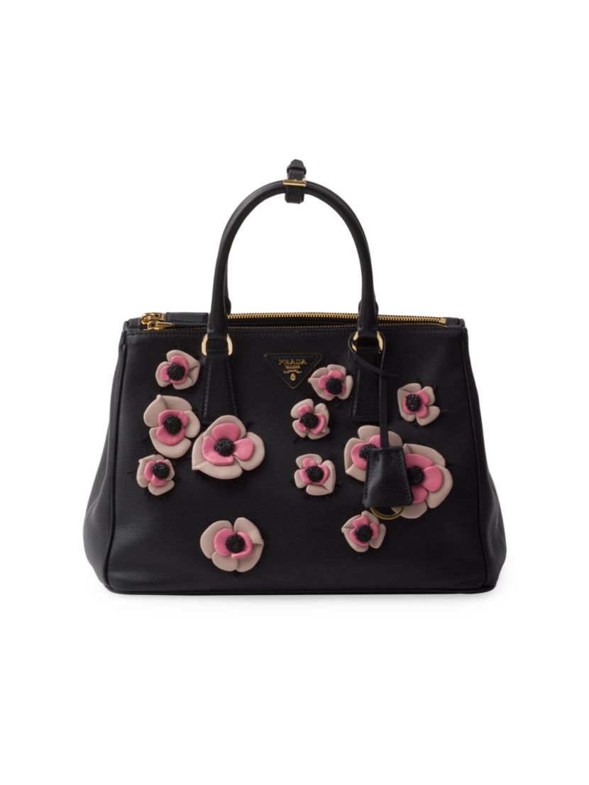 Prada Large Galleria Leather Bag with Floral Appliqués