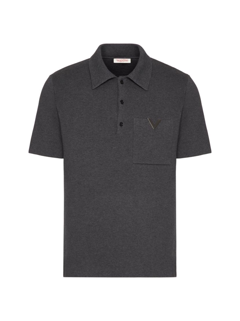 Valentino Garavani Stretch Cotton Polo Shirt with Metallic V Detail