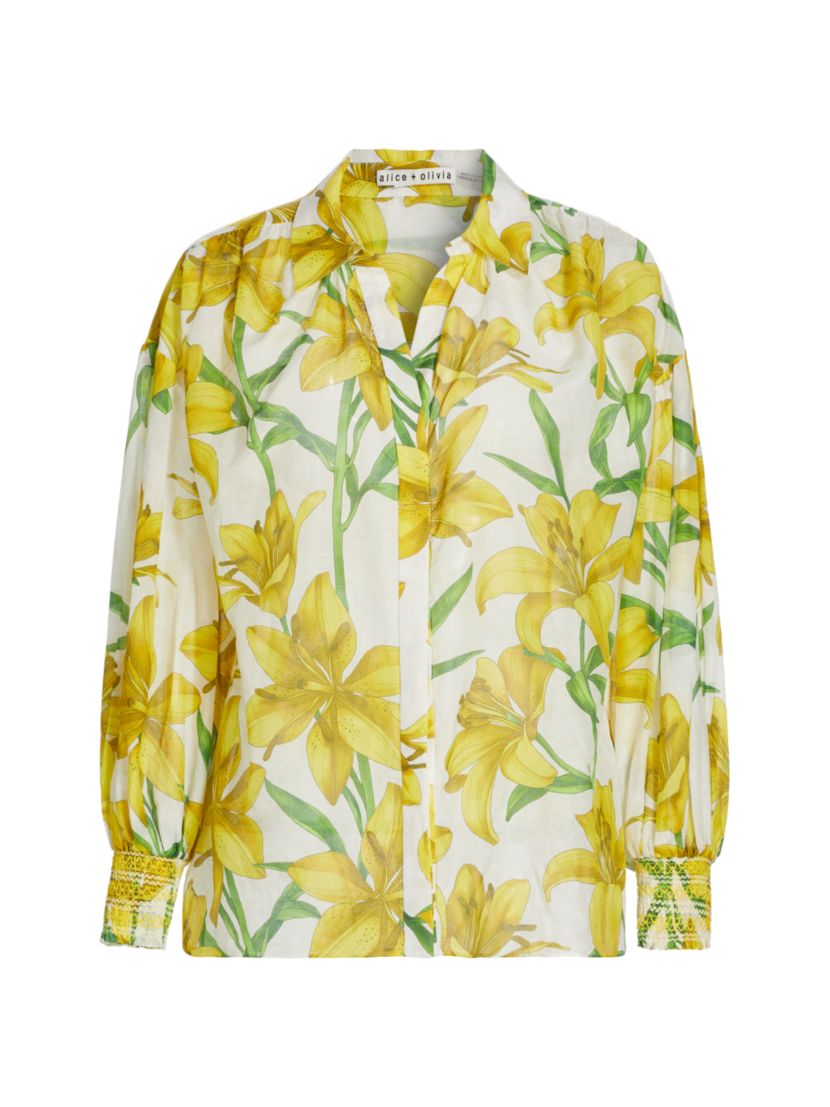 Alice + Olivia Maylin Floral Cotton-Silk Blouse