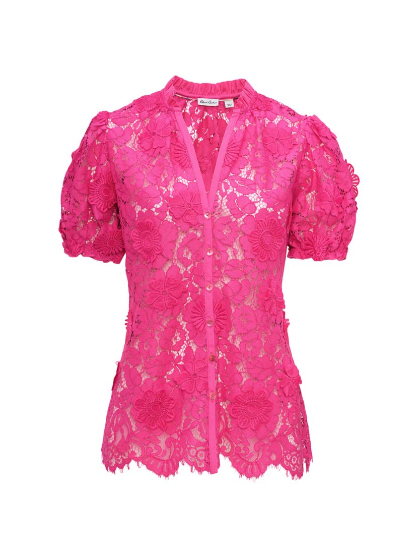 Robert Graham Mila Lace Puff-Sleeve Blouse