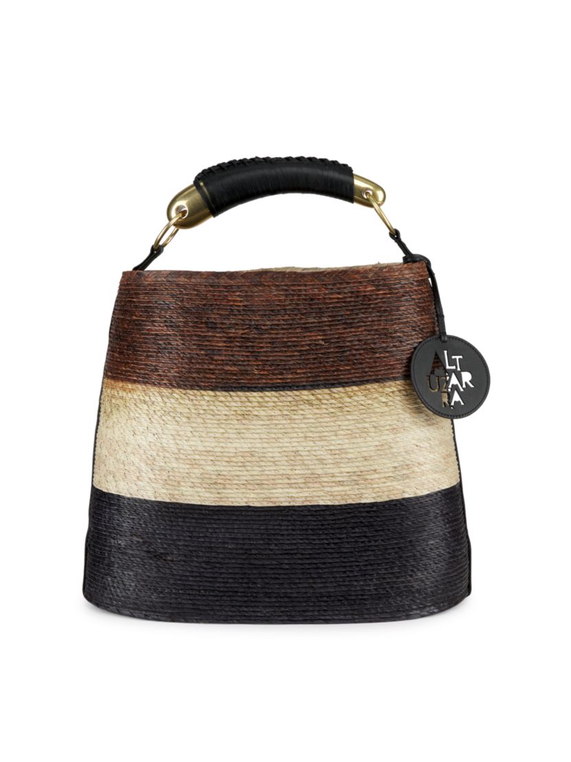 Altuzarra Watermill Straw & Leather Top Handle Bag