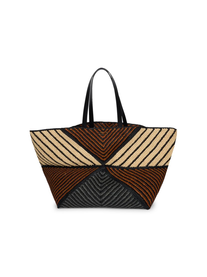 LOEWE LOEWE x Paula's Ibiza Extra-Large Puzzle Fold Rafia & Leather Tote Bag