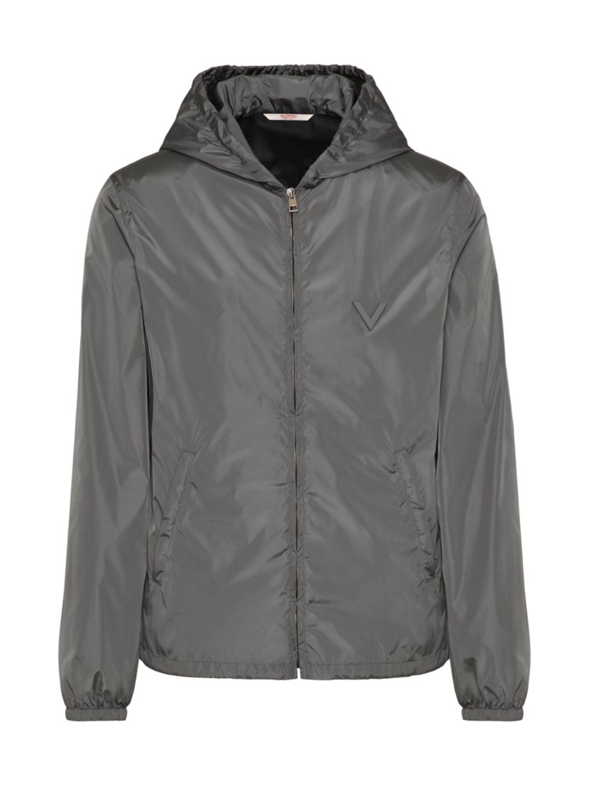 Valentino Garavani Nylon Hooded Windbreaker with Metallic V Detail