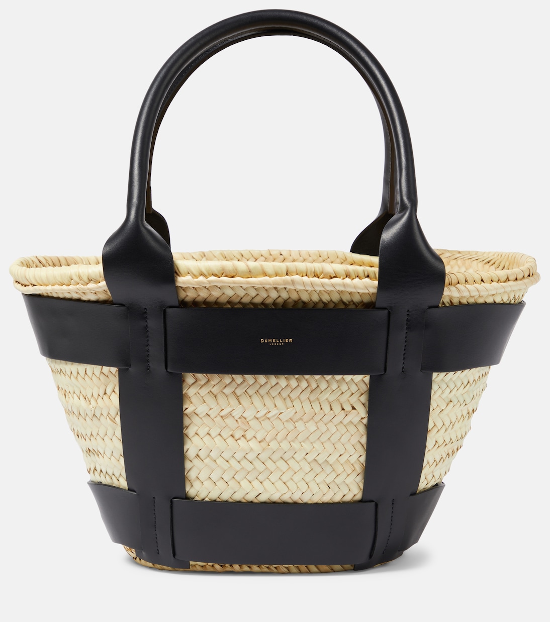 Santorini leather-trimmed straw tote bag DeMellier