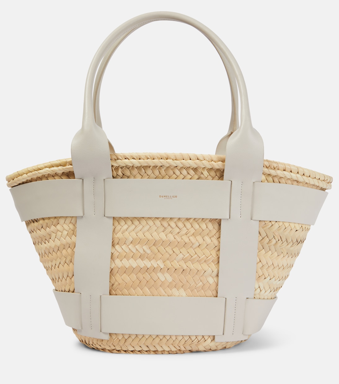 Santorini leather-trimmed straw tote bag DeMellier