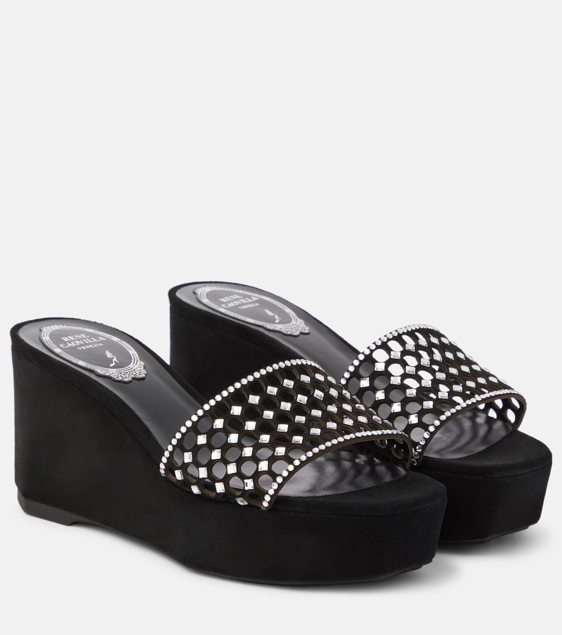 Embellished suede platform slides Rene Caovilla