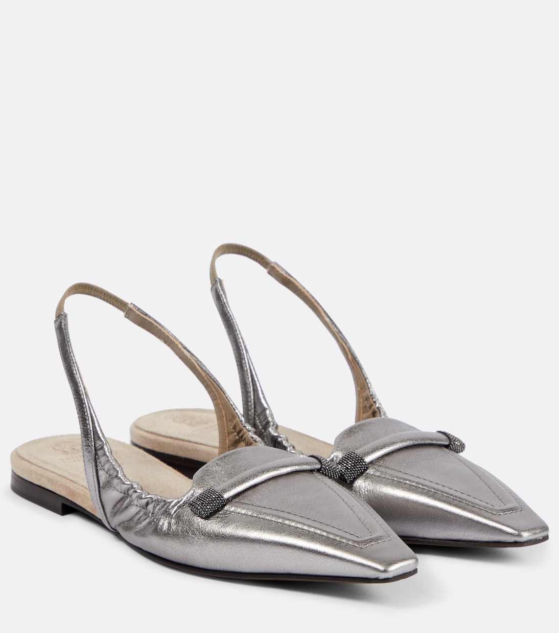 Metallic leather slingback flats Brunello Cucinelli