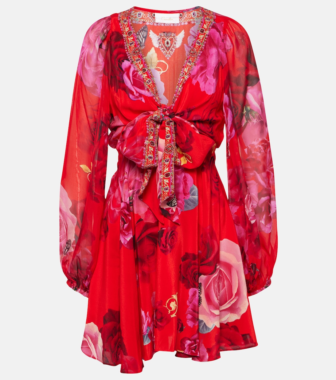 Embellished floral silk minidress  Camilla